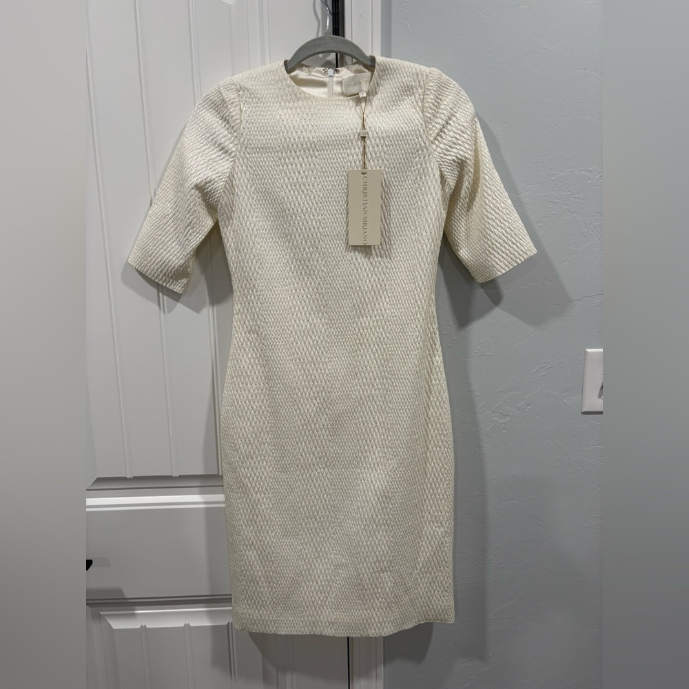 Christian Siriano Textured Cream Long Sleeve Dress